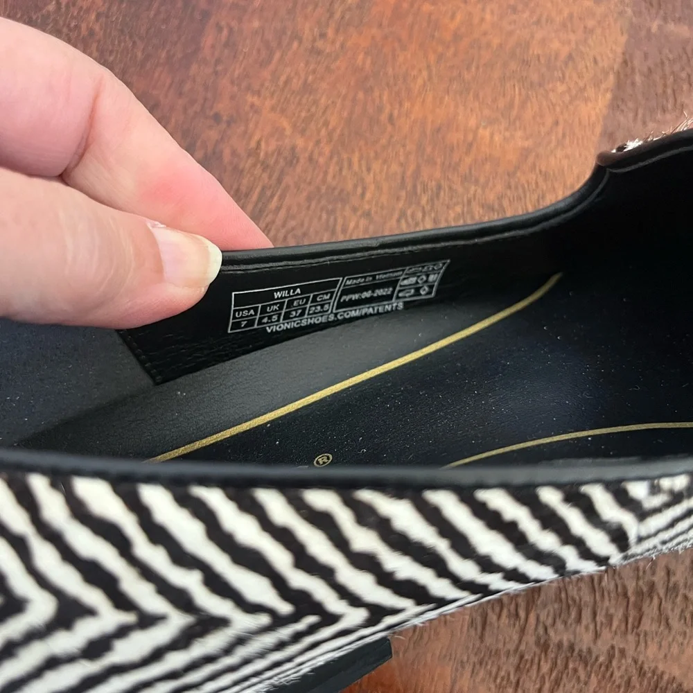 Vionic Willa Herringbone Calf Hair Loafer Black & White Zebra Preppy Minimalist